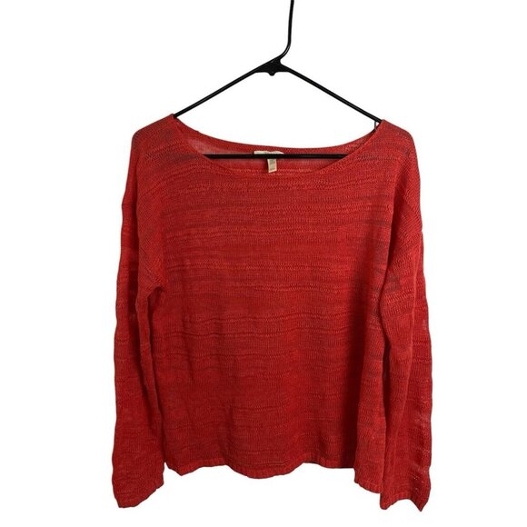 Eileen Fisher Linen Slub Stitch Coral Geran Bateau Neck Top Size M - Picture 1 of 11